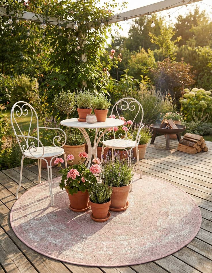 Detail image of 3' x 3'  Washable Traditional Indoor / Outdoor Round Rug