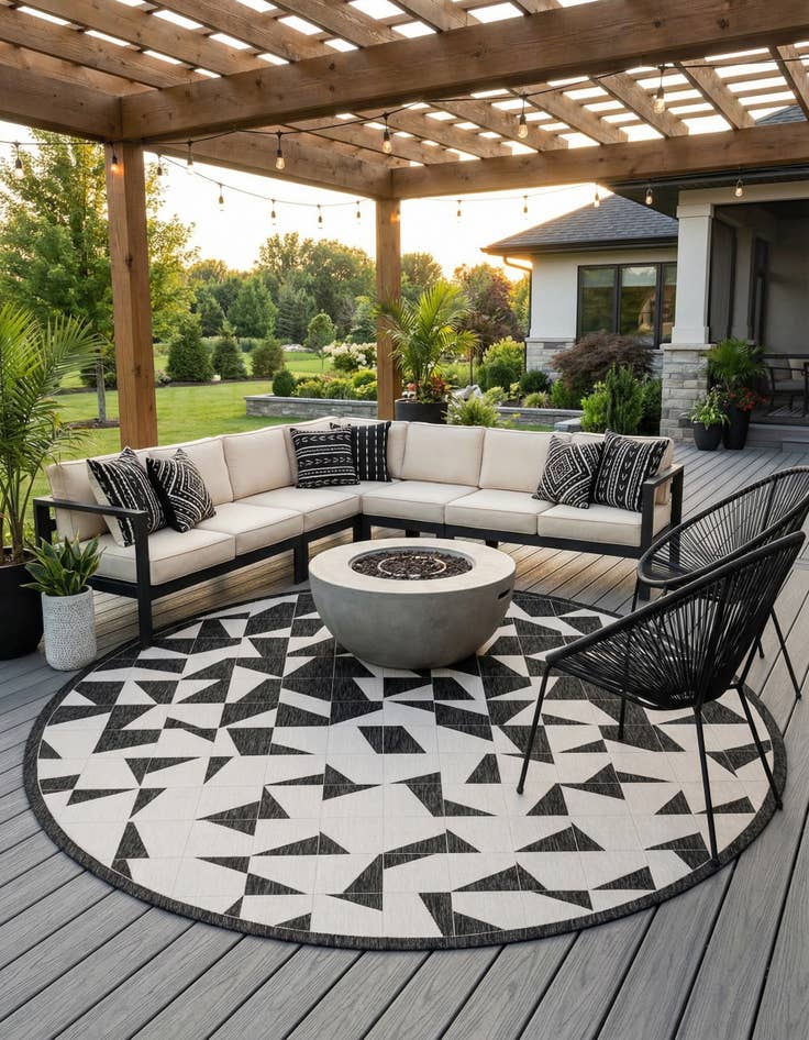 Detail image of 13' x 13'  Washable Modern Indoor / Outdoor Round Rug