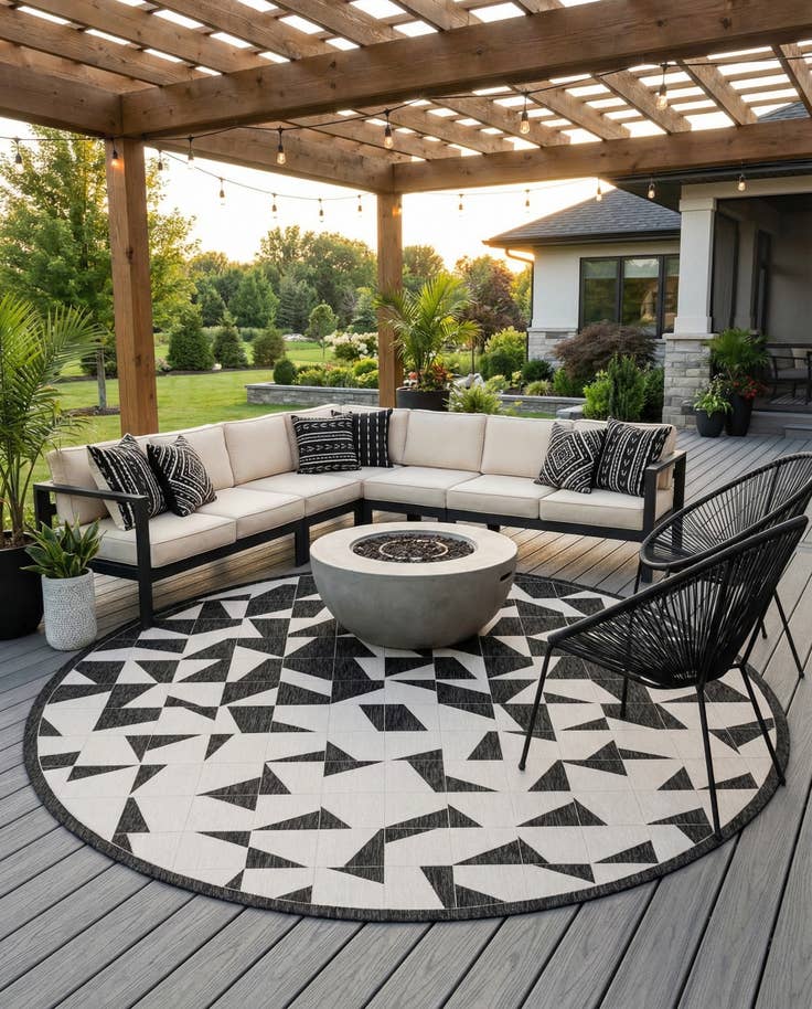 Detail image of 13' x 13' Easy-Clean Modern Indoor / Outdoor Round Rug