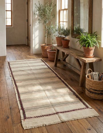 2' 9 x 7' 6 Hand Knotted Kilim Fars Persian Wool Runner Rug