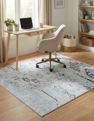 Ivory Gray Kamala Washable Square Rug