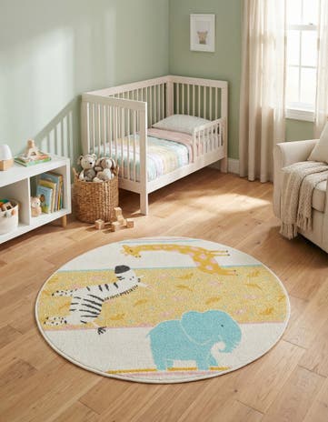 3' 3 x 3' 3 Animals Whimsy Kids Round Rug