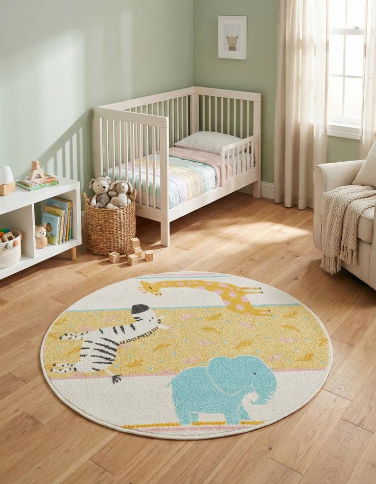 Detail image of 3' 3 x 3' 3 Animals Whimsy Kids Round Rug