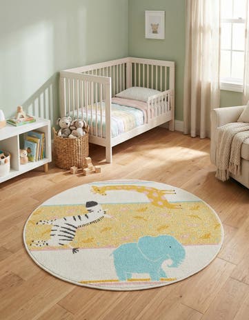 3' 3 x 3' 3 Animals Whimsy Kids Round Rug