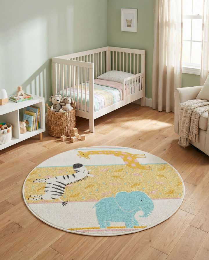 3' 3 x 3' 3 Animals Whimsy Kids Round Rug