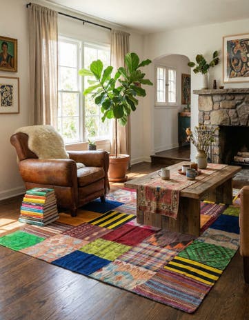 5' 5 x 7' 9 Hand Woven Kilim Patchwork Wool Rug