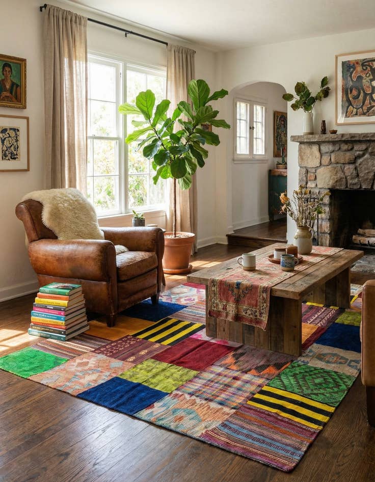 Detail image of 5' 5 x 7' 9  Hand Woven Kilim Patchwork Wool Rug