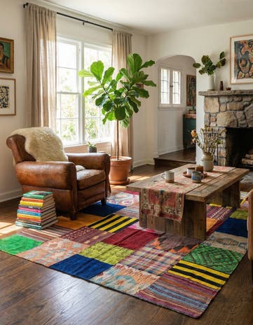 5' 5 x 7' 9 Hand Woven Kilim Patchwork Wool Rug