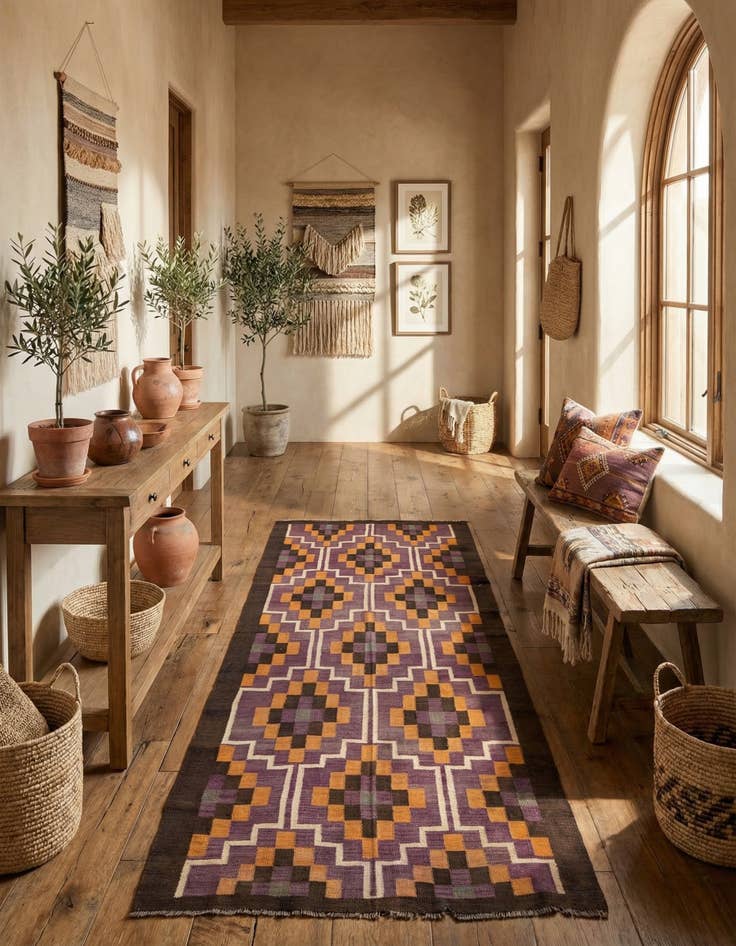 Detail image of 4' 11 x 12' 1  Hand Woven Kilim Fars Wool Runner Rug