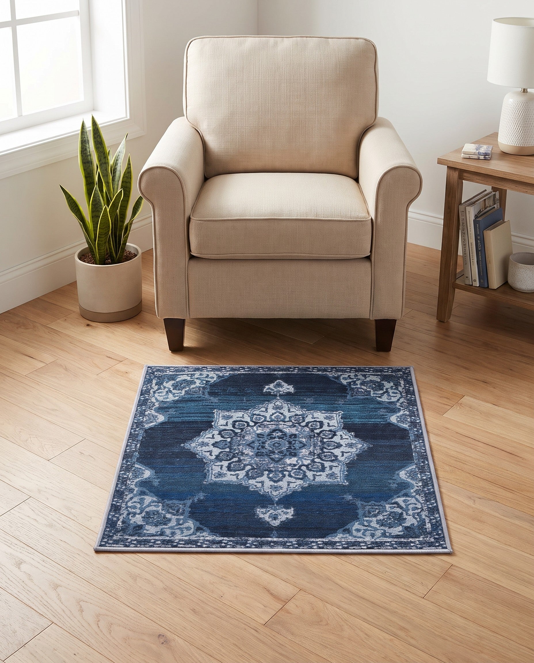 Navy Blue Renaissance Square Rug
