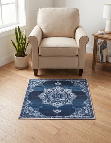 Navy Blue Renaissance Square Rug