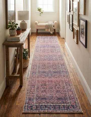 Navy Blue Washable Timeless Runner Rug