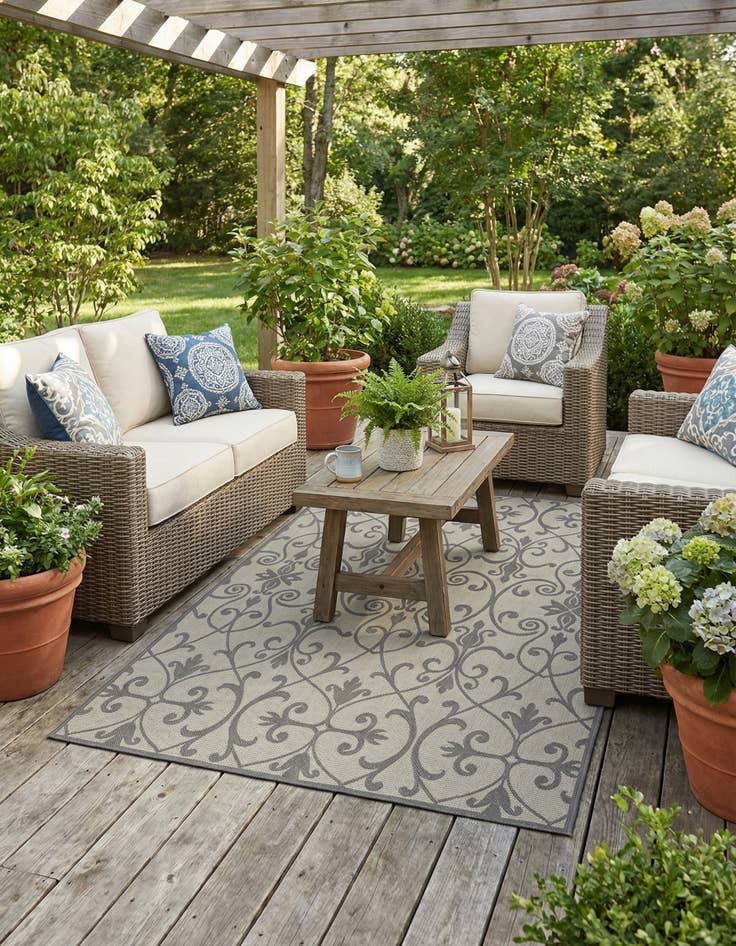 Detail image of 7' x 10'  Washable Botanical Indoor / Outdoor Rug