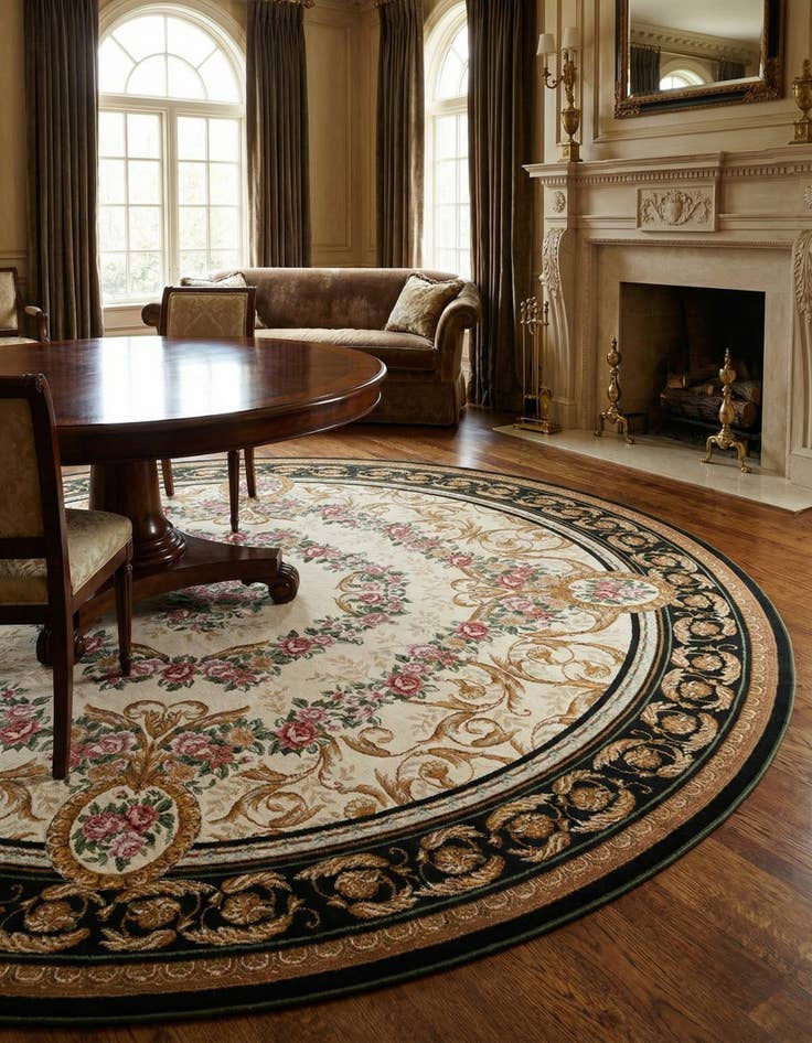 Detail image of 10' x 10' Easy-Clean Traditional Indoor / Outdoor Round Rug
