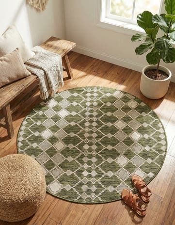 4' x 4' Easy-Clean Trellis Indoor / Outdoor Round Rug