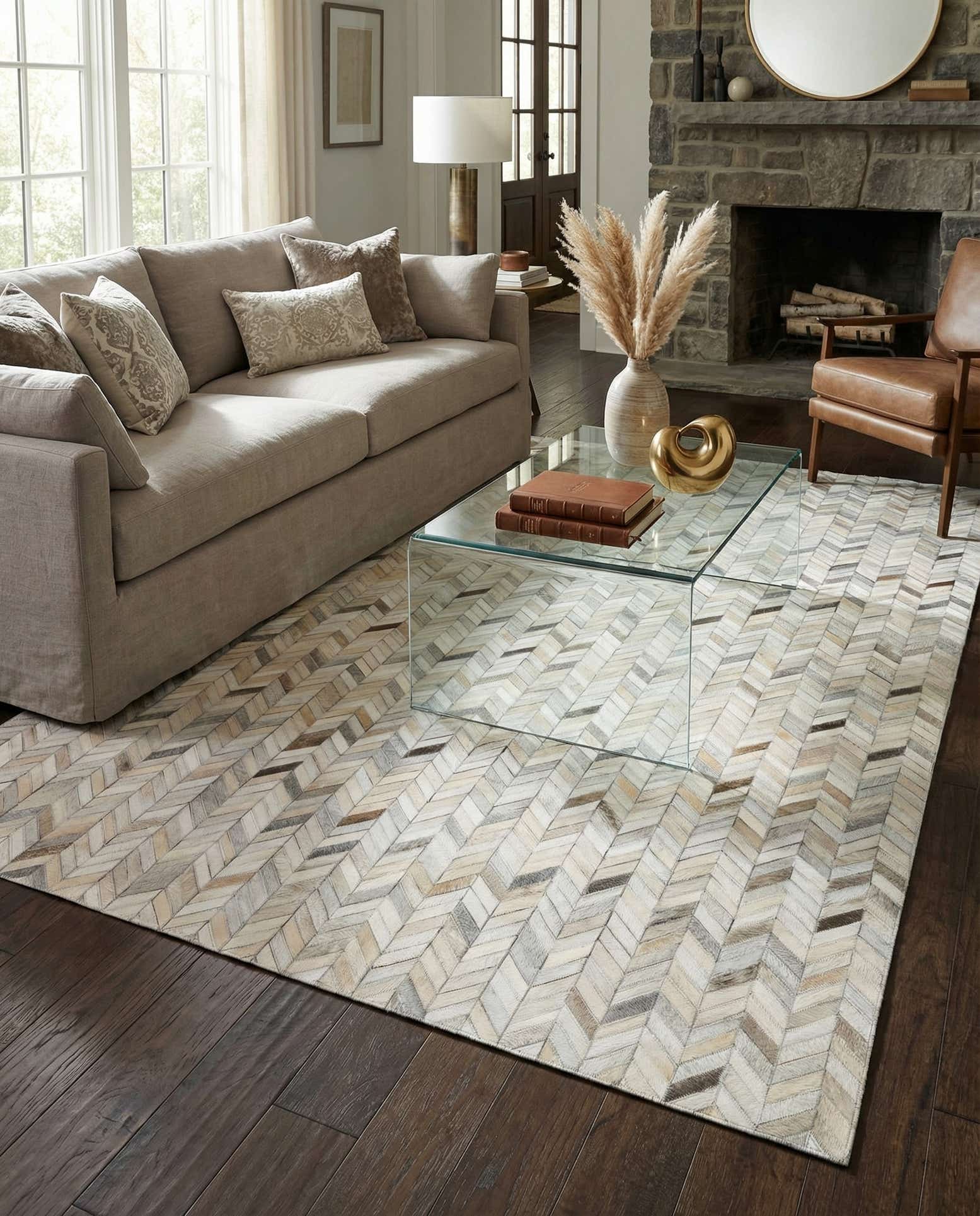 5' 1 x 8' Cowhide Leather Rug