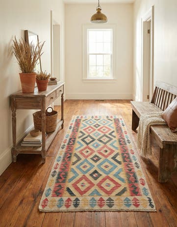3' 4 x 6' 6 Hand Woven Kilim Maymana Wool Runner Rug