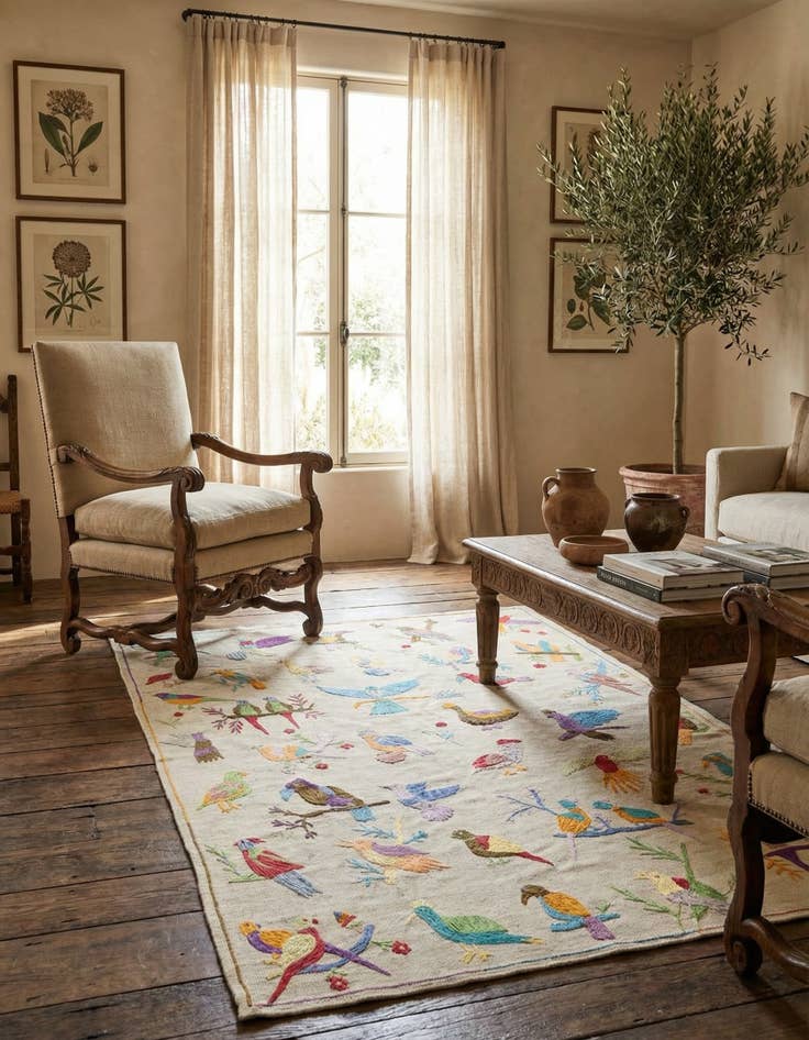 Detail image of 5' 7 x 8'  Hand Woven Kilim Suzani Wool Rug