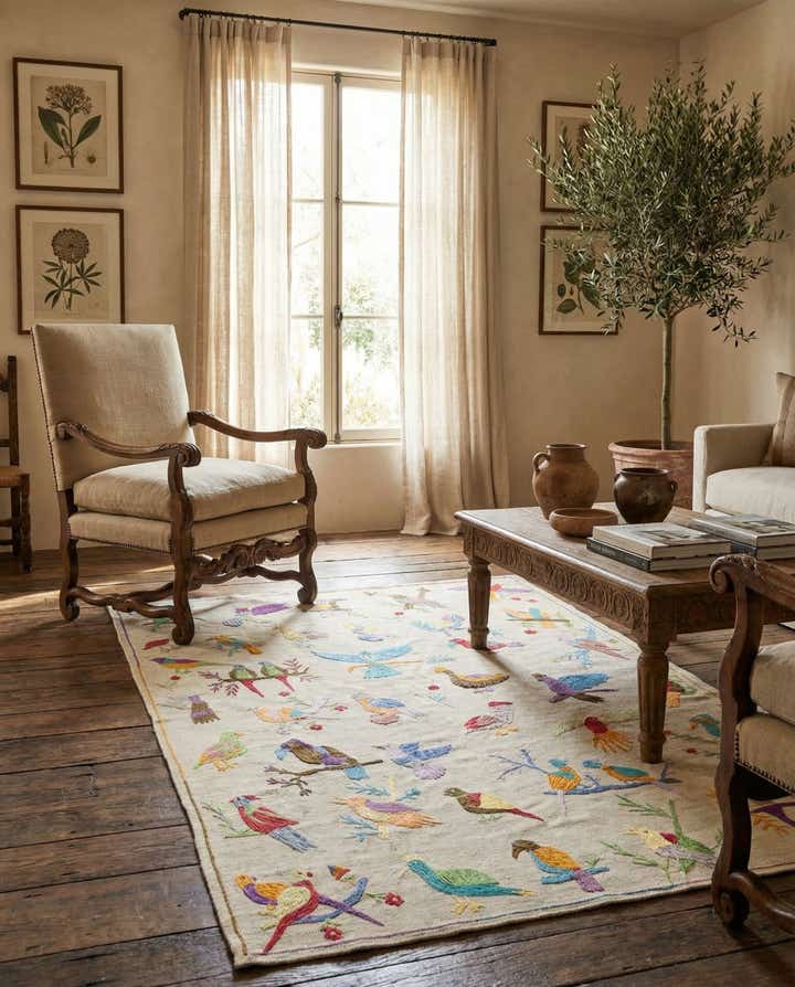 5' 7 x 8' Hand Woven Kilim Suzani Wool Rug