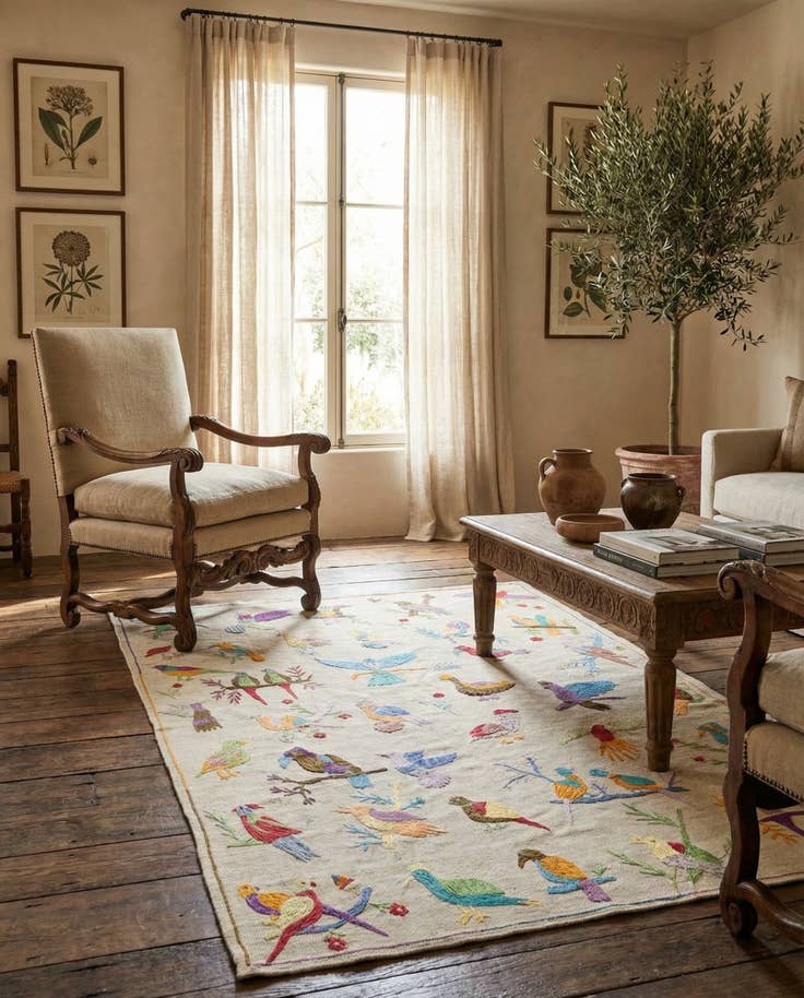 Detail image of 5' 7 x 8' Hand Woven Kilim Suzani Wool Rug