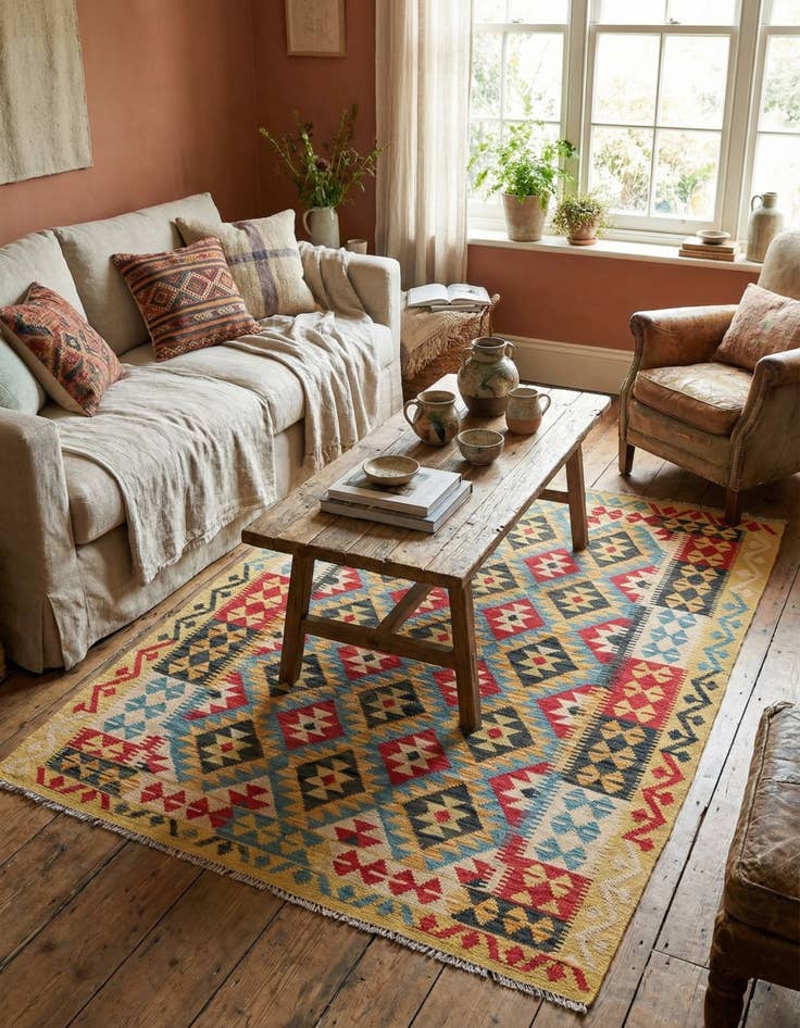 Detail image of 4' 4 x 5' 9  Hand Woven Kilim Maymana Wool Rug