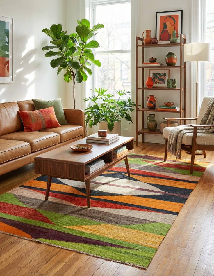 Detail image of 4' 8 x 6' 6  Hand Woven Kilim Modern Wool Rug