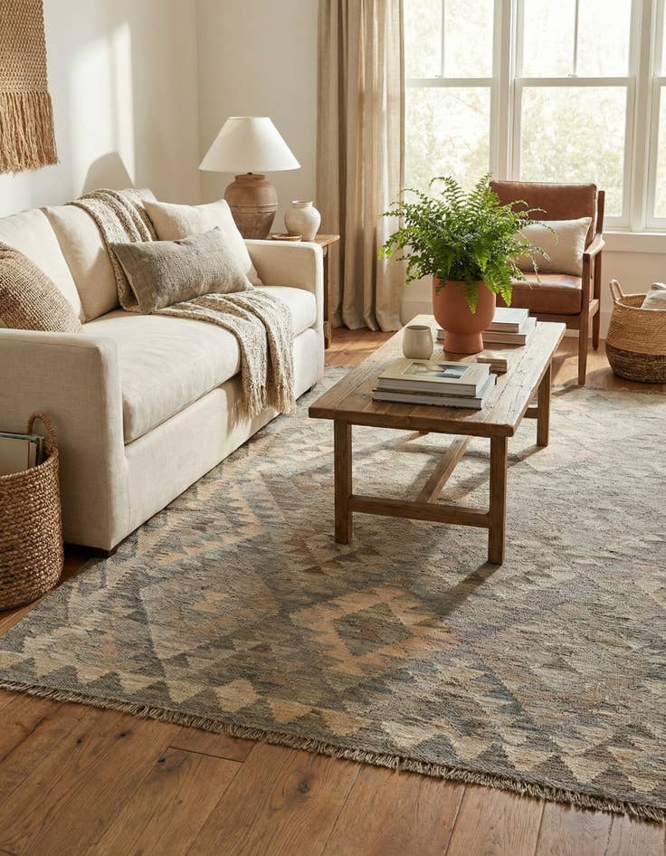 Detail image of  4' 4 x 6' 1  Hand Woven Kilim Maymana Wool Rug