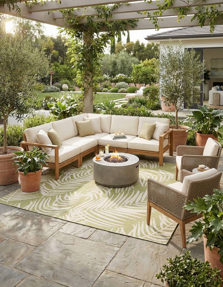 Detail image of 13' x 13'  Washable Botanical Indoor / Outdoor Square Rug