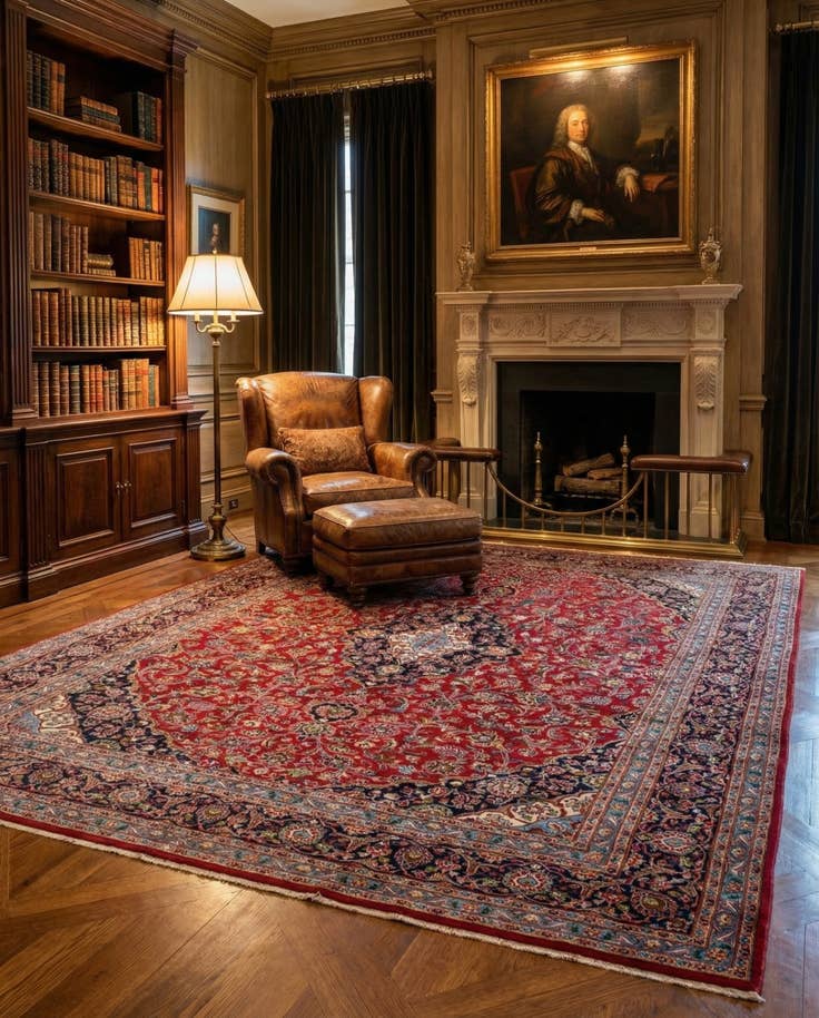 Detail image of 9' 9 x 12' 6 Hand Knotted Kashan Persian Wool Rug