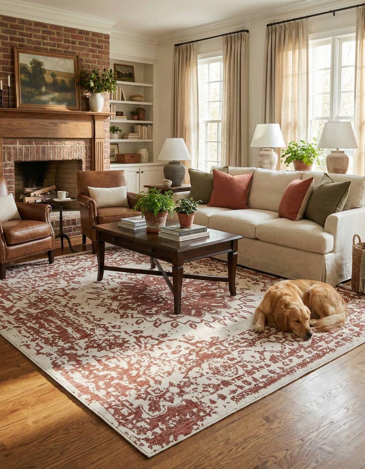 Detail image of  10' x 10'  Washable Traditional Indoor / Outdoor Square Rug