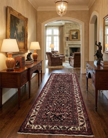 3' 7 x 10' 3 Hand Knotted Hossainabad Persian Wool Runner Rug