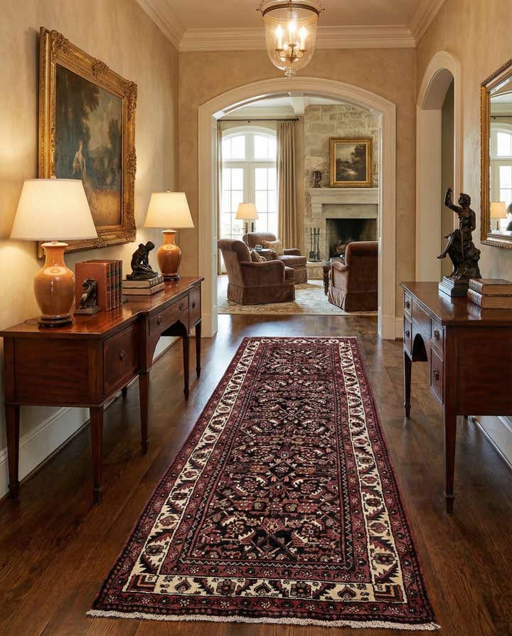 3' 7 x 10' 3 Hand Knotted Hossainabad Persian Wool Runner Rug