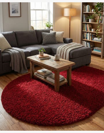 Cherry Red Solid Shag Oval Rug
