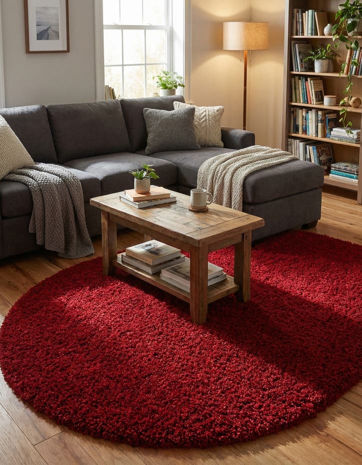 5' 3 x 8' Solid Shag Oval Rug