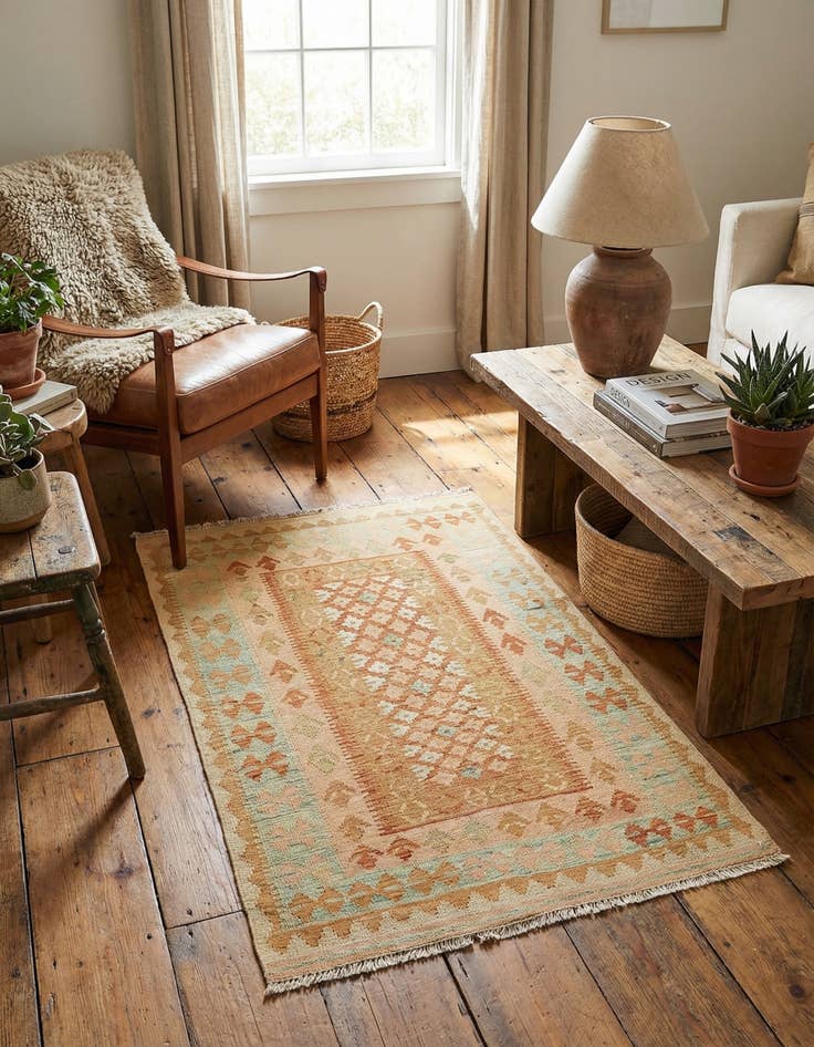 Detail image of 2' 8 x 4'  Hand Woven Kilim Waziri Wool Rug