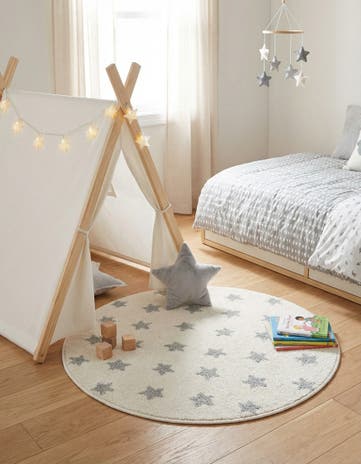 Daisy White Whimsy Kids Round Rug