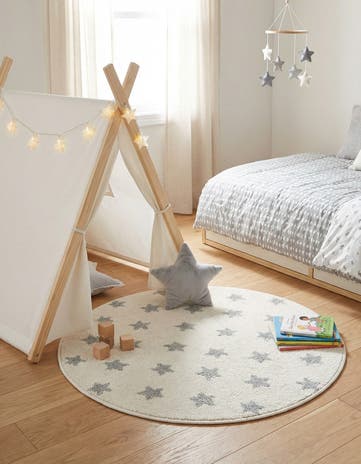 Daisy White Whimsy Kids Round Rug