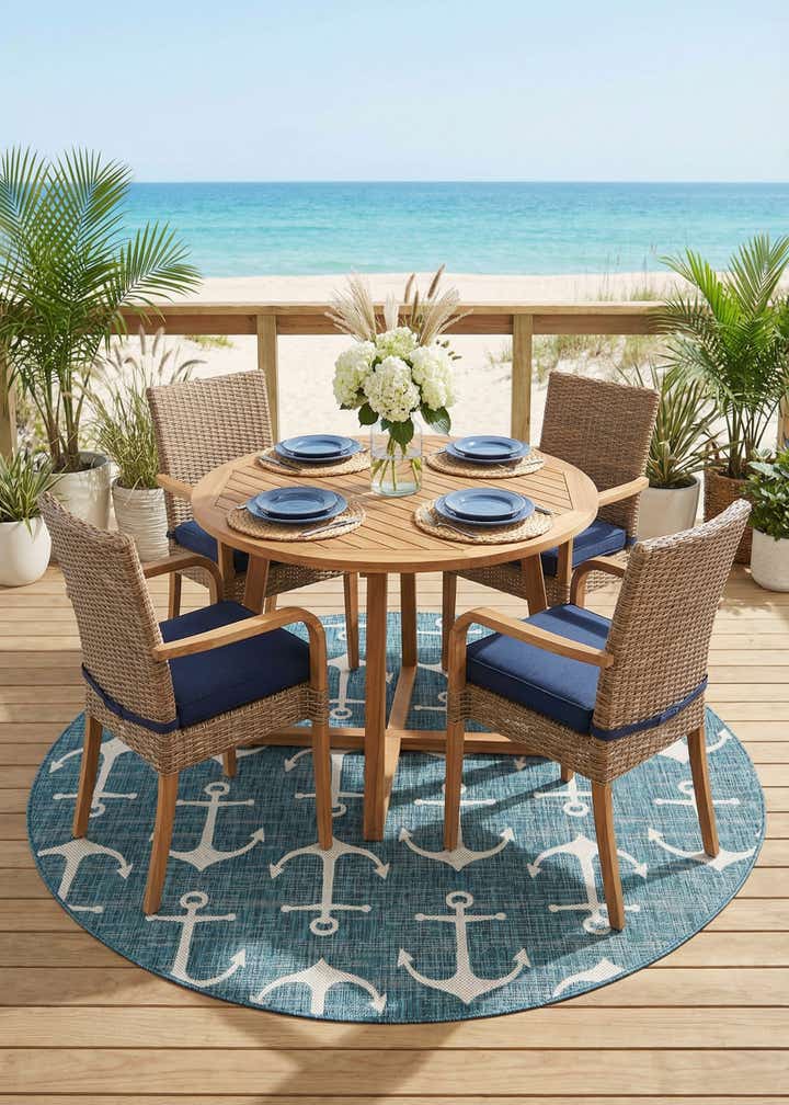 7' 10 x 7' 10 Easy-Clean Coastal Indoor / Outdoor Round Rug