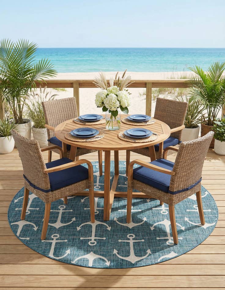 Detail image of  7' 10 x 7' 10  Washable Coastal Indoor / Outdoor Round Rug