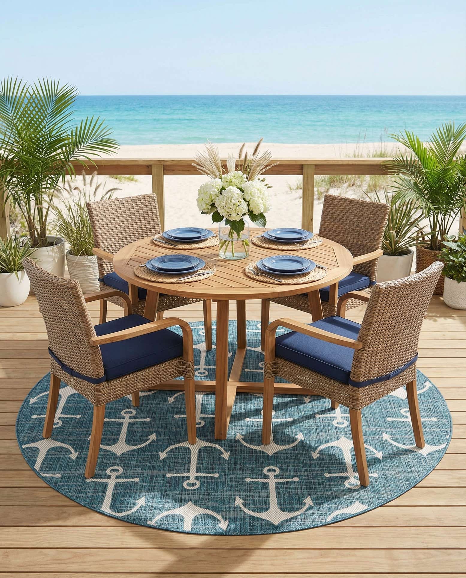 7' 10 x 7' 10 Easy-Clean Coastal Indoor / Outdoor Round Rug