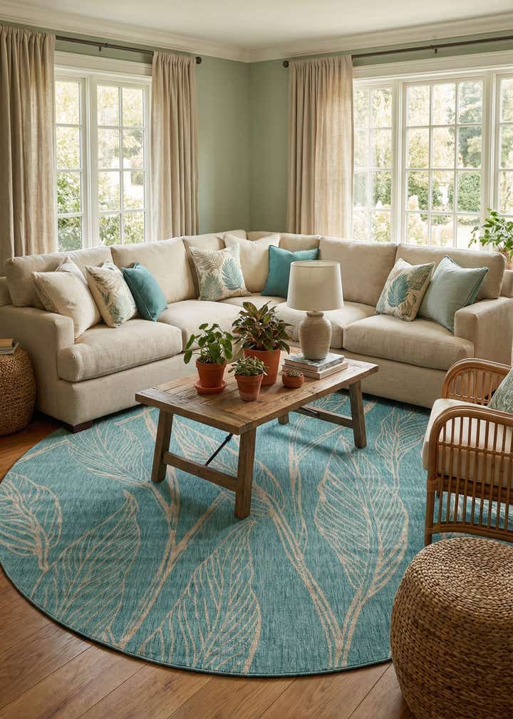 13' x 13' Easy-Clean Botanical Indoor / Outdoor Round Rug