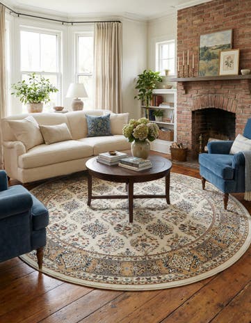 Ivory Nain Design Round Rug