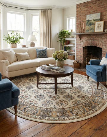 Ivory Nain Design Round Rug