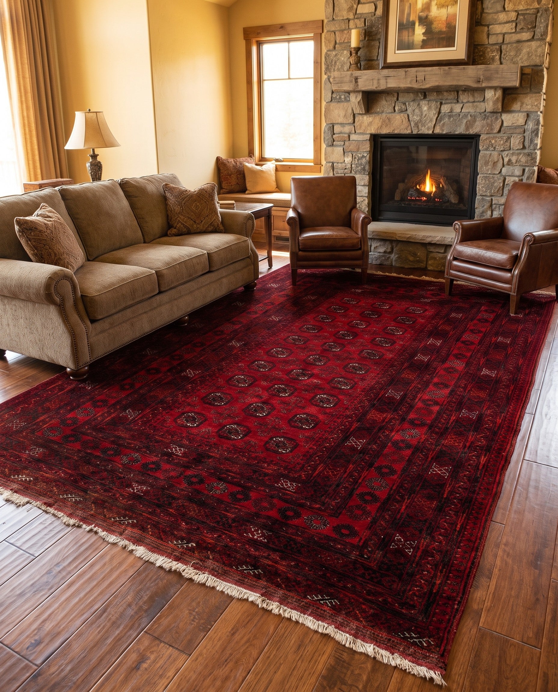 7' x 9' 5 Hand Knotted Afghan Akhche Oriental Wool Rug