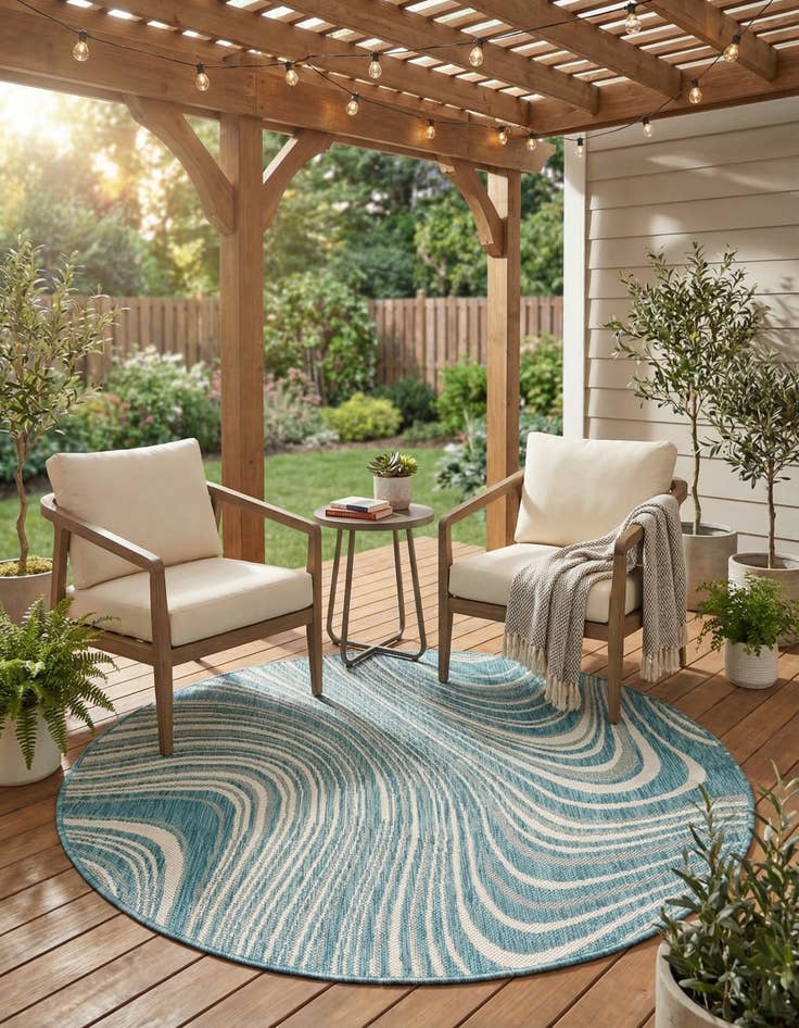 Detail image of  4' x 4'  Washable Modern Indoor / Outdoor Round Rug
