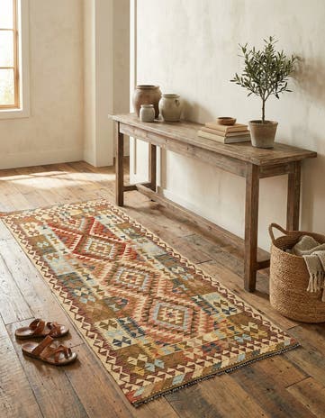 3' 3 x 6' 7 Hand Woven Kilim Maymana Wool Runner Rug
