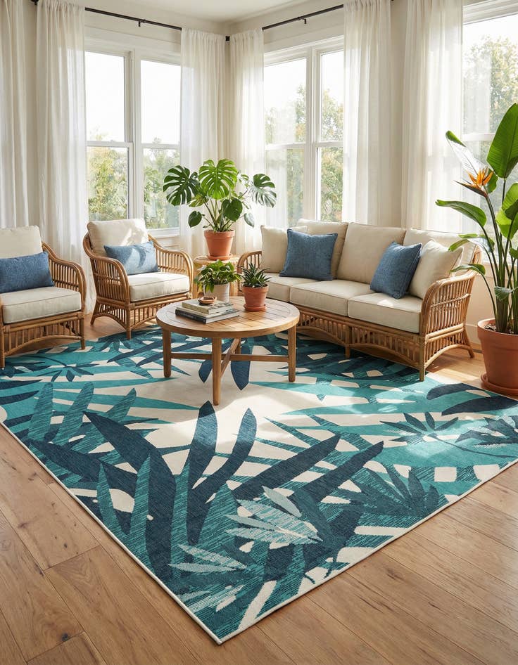 Detail image of 9' x 12'  Washable Botanical Indoor / Outdoor Rug