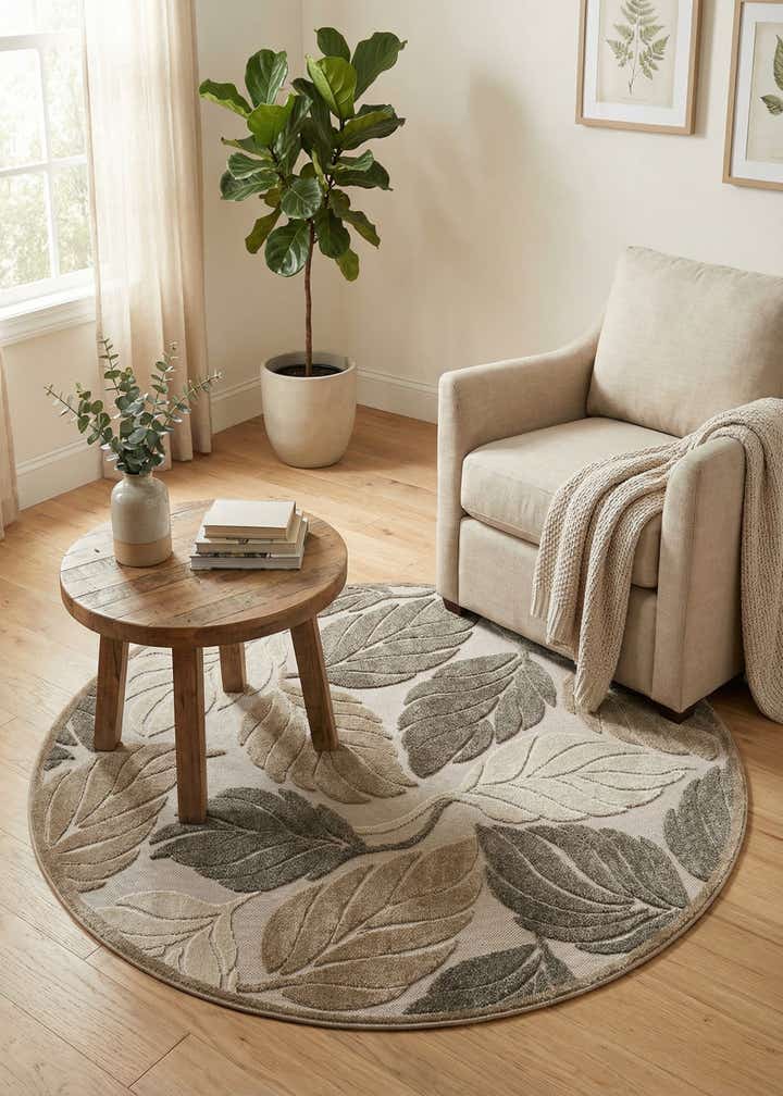 5' 3 x 5' 3 Easy-Clean Botanical Indoor / Outdoor Round Rug