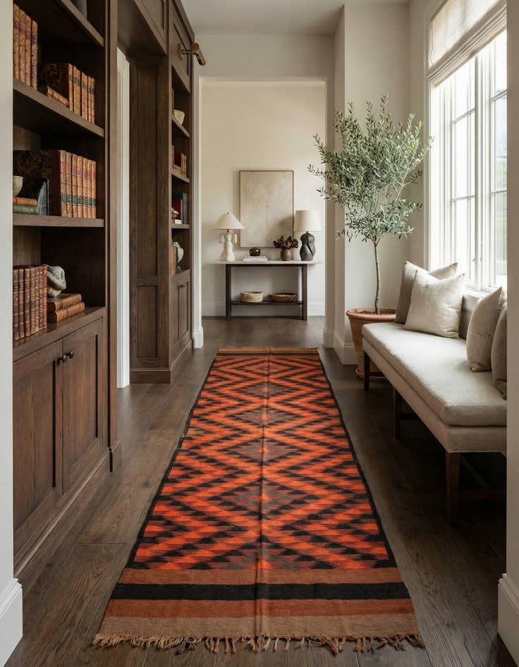 Detail image of 4' 3 x 15'  Hand Woven Kilim Fars Wool Runner Rug