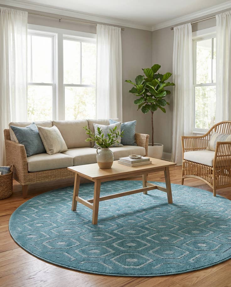 Detail image of 5' 3 x 5' 3 Easy-Clean Trellis Textured Indoor / Outdoor Round Rug